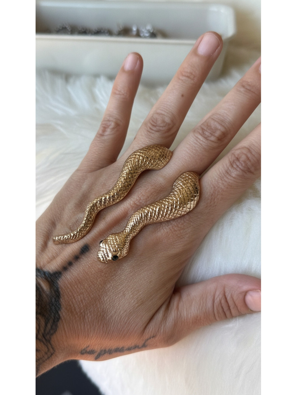 Gold Snake Wrap Ring Adjustable Serpent Cobra Statement Cocktail Jewelry